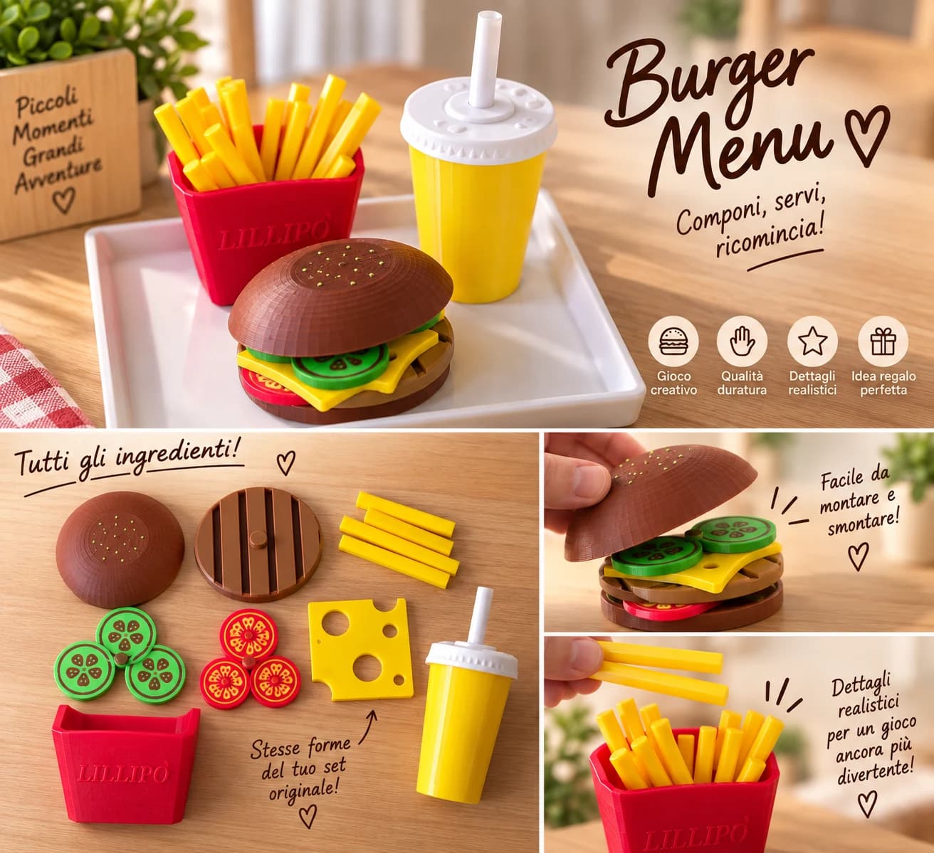 Burger Lillipò con gli ingredienti separati e i dettagli di montaggio